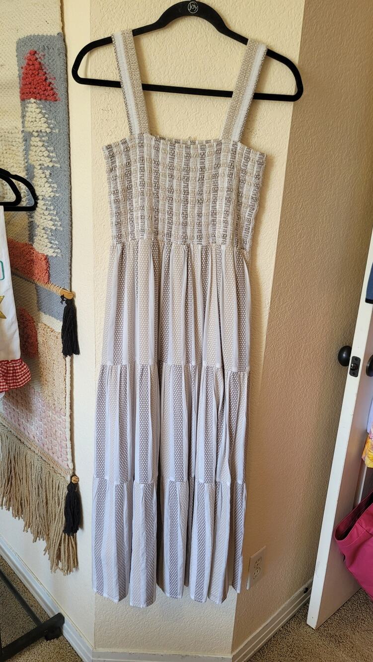 SEAFOLLY Beach Edit Embroidered Tiered Smocked Cotton Maxi Dress, sz Medium